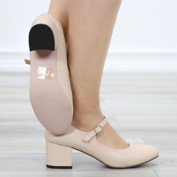 Nude Block Heel Vintage Rockabilly Style Pumps - Picture 4 of 10